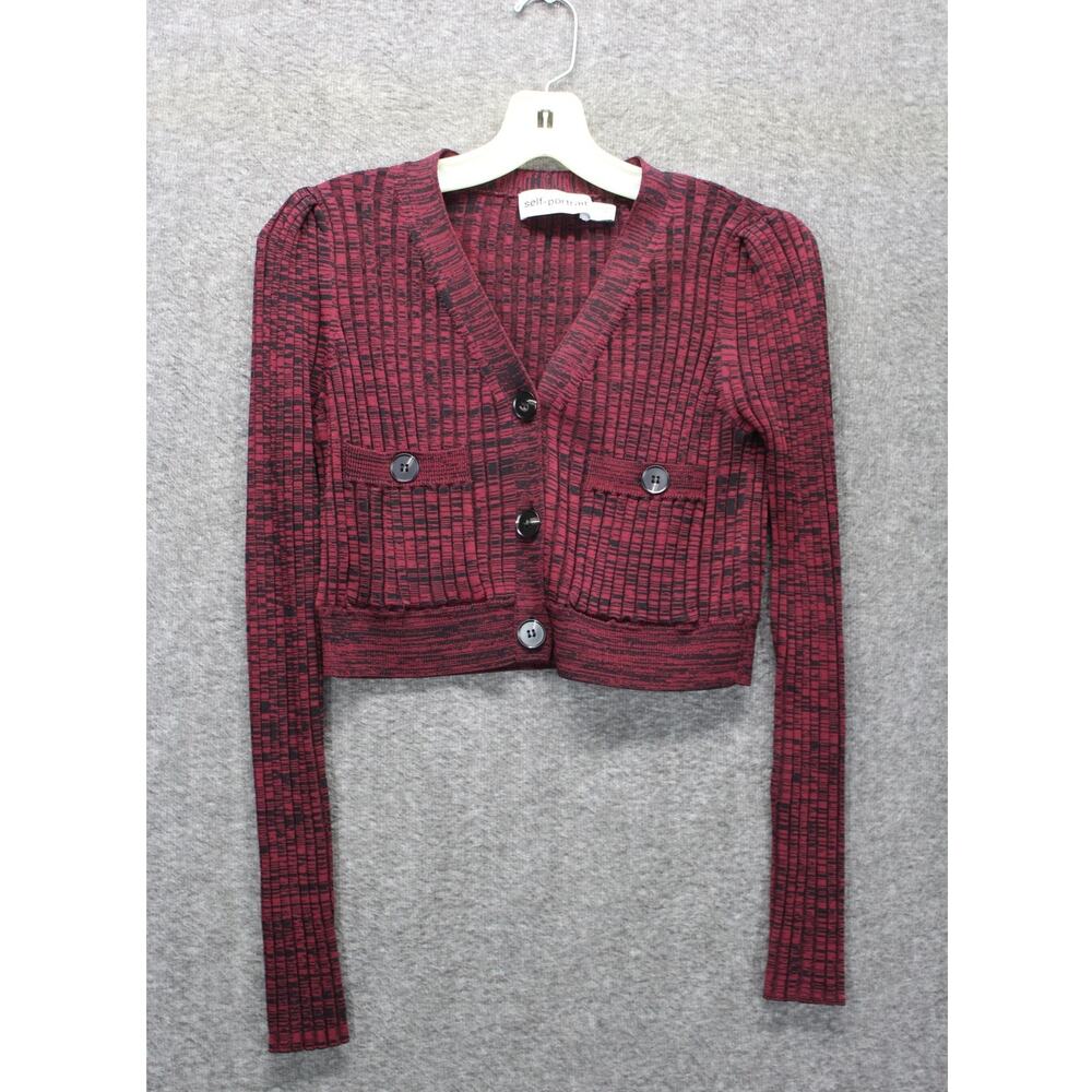 Self-Portrait Cardigan RIbbed Cropped Size Small Red